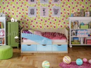 Детская кровать Бабочки-глянец голубой Миф